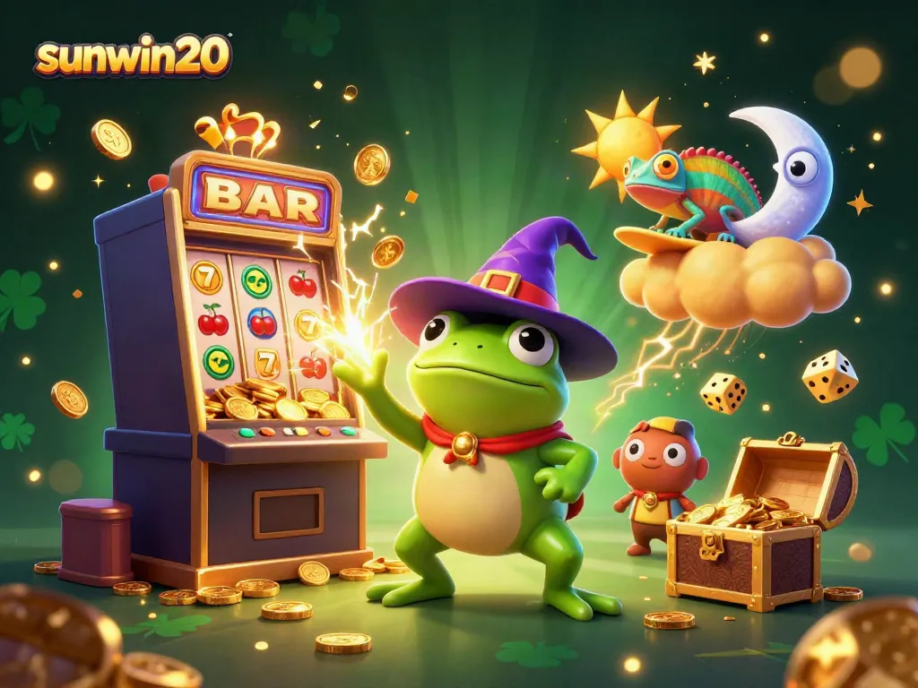 Engage with thrilling game action featuring sunwin20 as golden coins rain down in a vibrant casino scene.