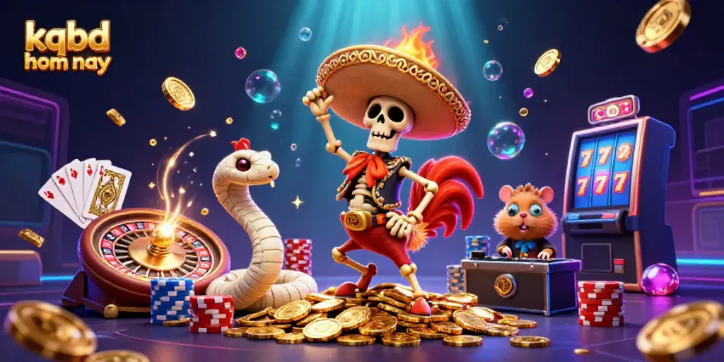 Experience the excitement of kqbd hom nay with a vibrant scene of characters and casino elements