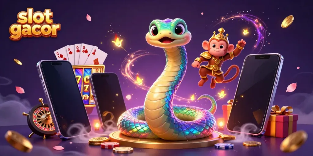 Play engaging slot gacor gameplay illustrated with dazzling characters and vibrant casino elements.