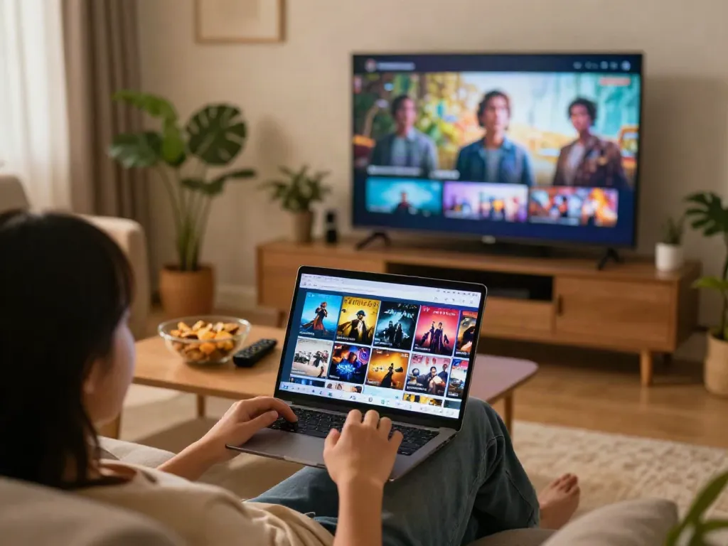 Explore streaming entertainment options on the Pikashow app at https://pikashowsapks.pro/download-3/ in a cozy living room setting.