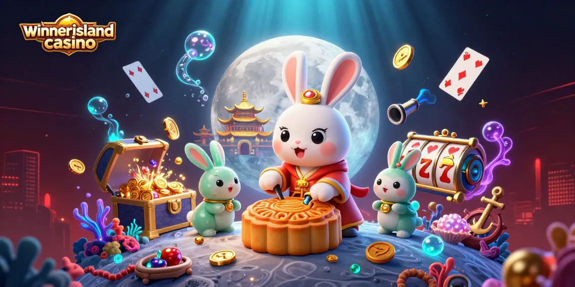 Play slots at winnerislandcasino and uncover treasures in this vibrant casino-themed illustration